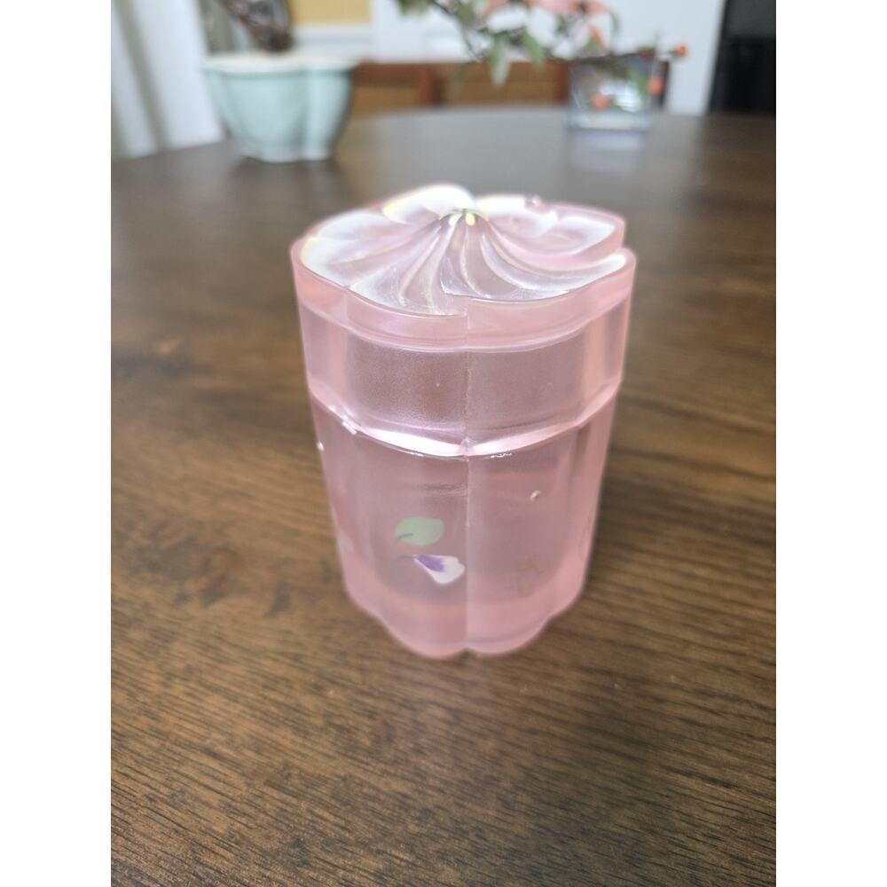 Fenton 3.5" Pink Satin Trinket Box Floral Design‎ Handpainted In USA